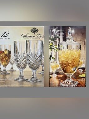 Crystal Beverage Dispenser 2.25 gallons with 12 matching Crystal glasses.